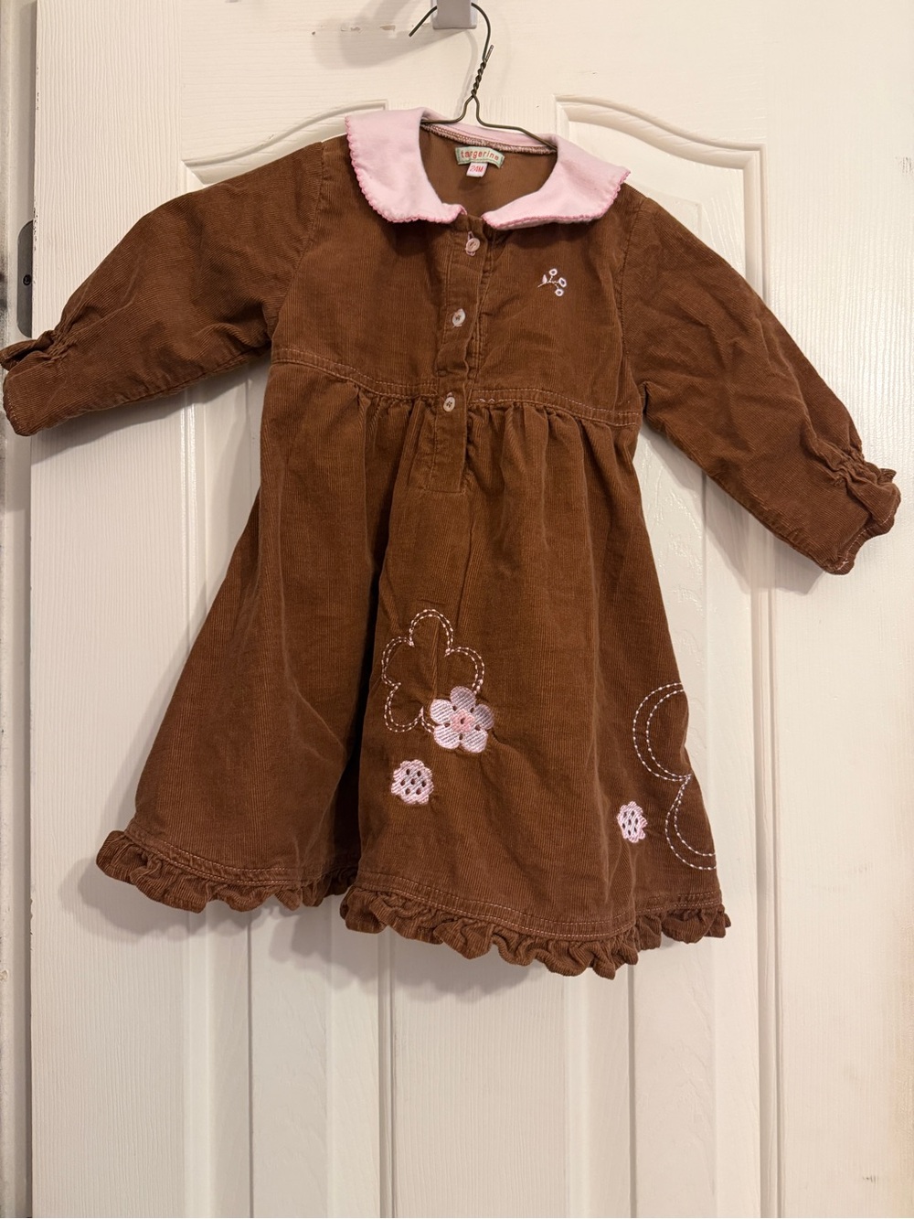 Vintage Tangerine Brown Corduroy Dress with Pink Collar 24 months